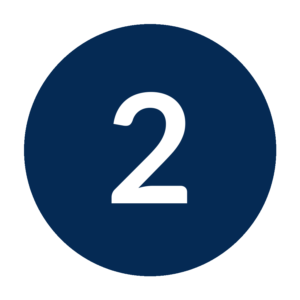 White number 2 on a dark blue circular background.