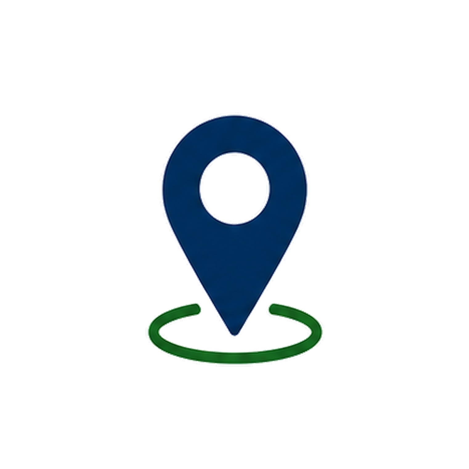 A blue map pin icon with a white square in the center, surrounded by a green ring at the bottom.
