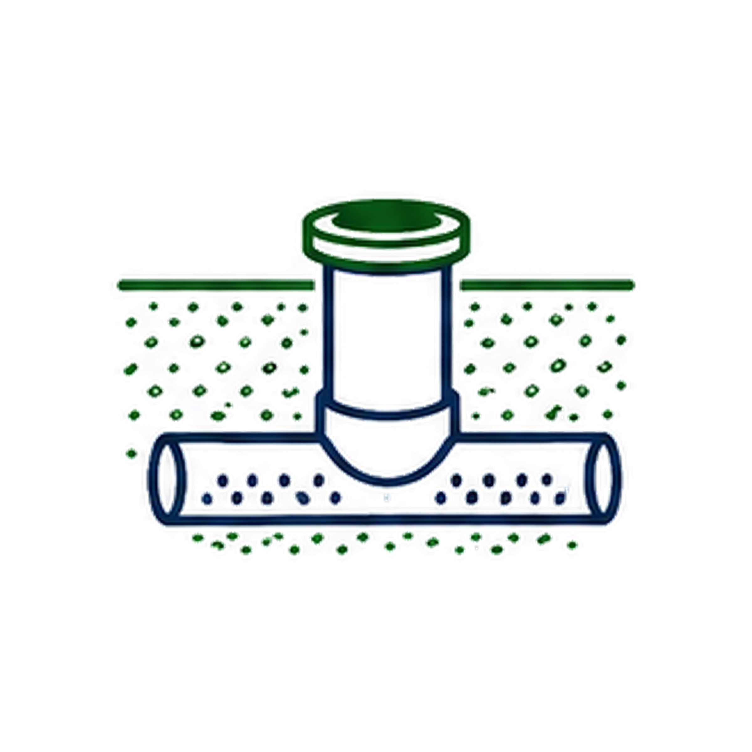 A digital illustration of a water pipe system with interconnected pipes, valves, and a circular green tank or reservoir at the top