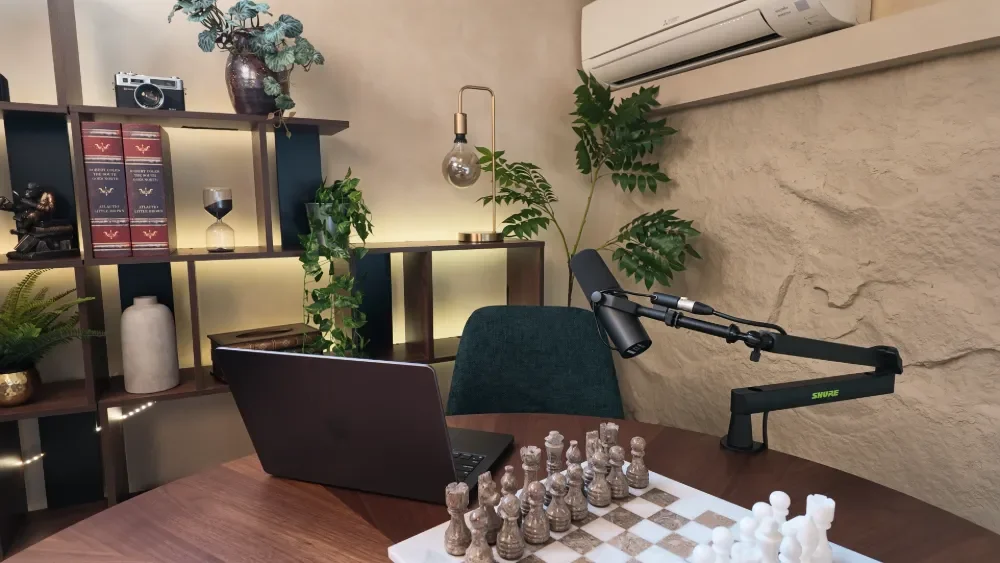 Interior and set of Studio Analogue - a podcast recording studio. 