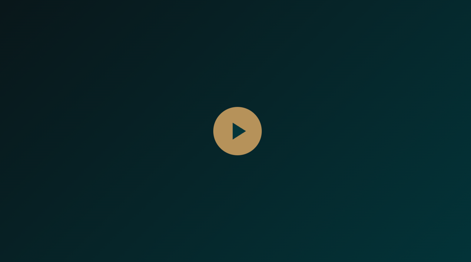A dark blue screen with a large gold play button in the center.