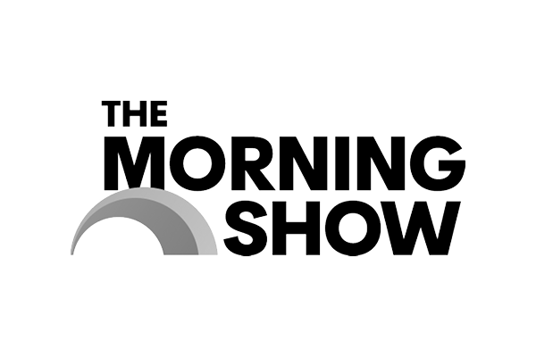 Logo for 'The Morning Show' featuring black text with a gray crescent moon graphic.