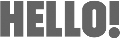Large gray text spelling "HELLO!" on a dark background.