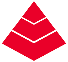Red layered pyramid shape with three steps.