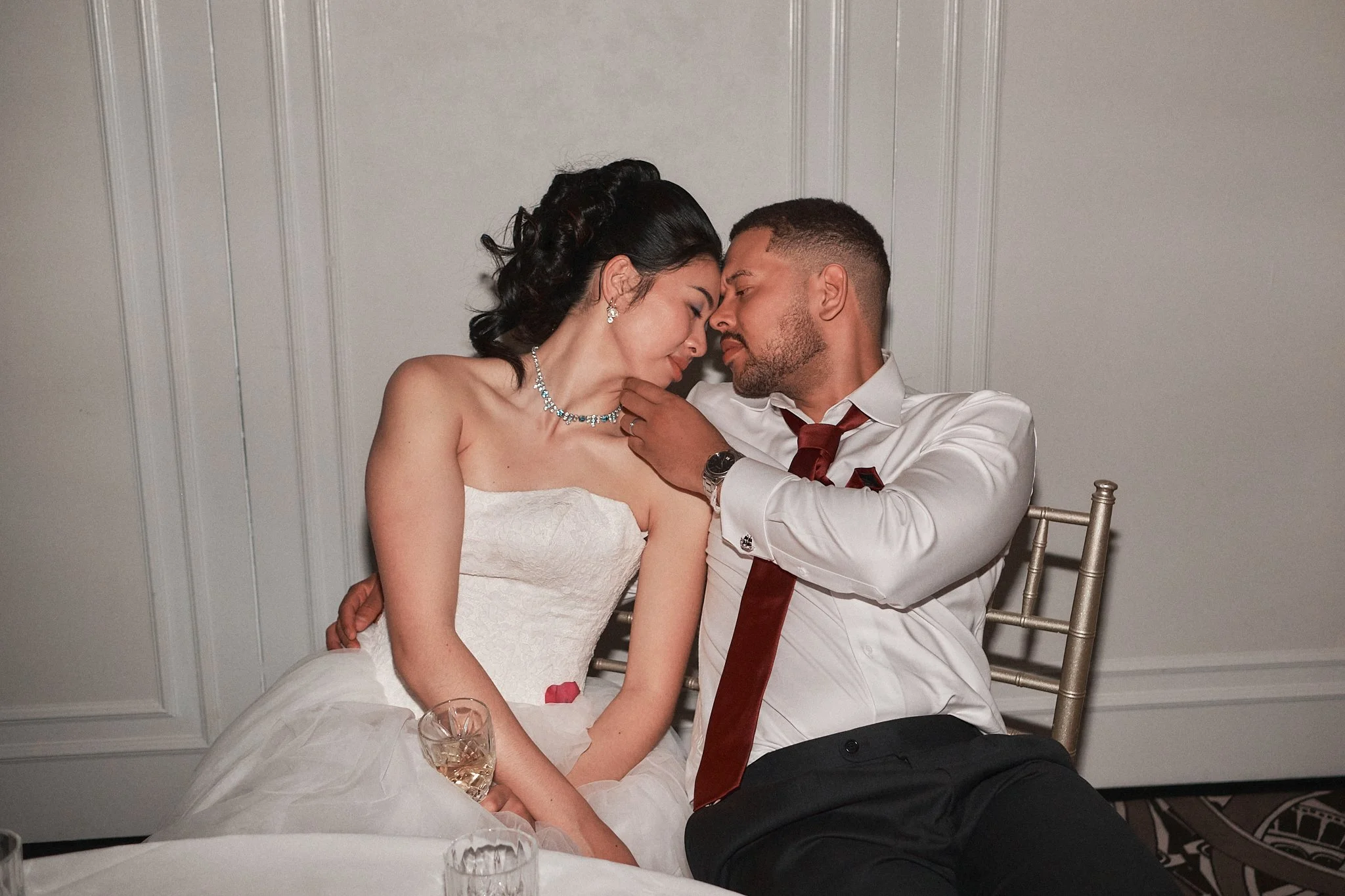 Wedding couple kissing at Luxury event hall in Sydney
