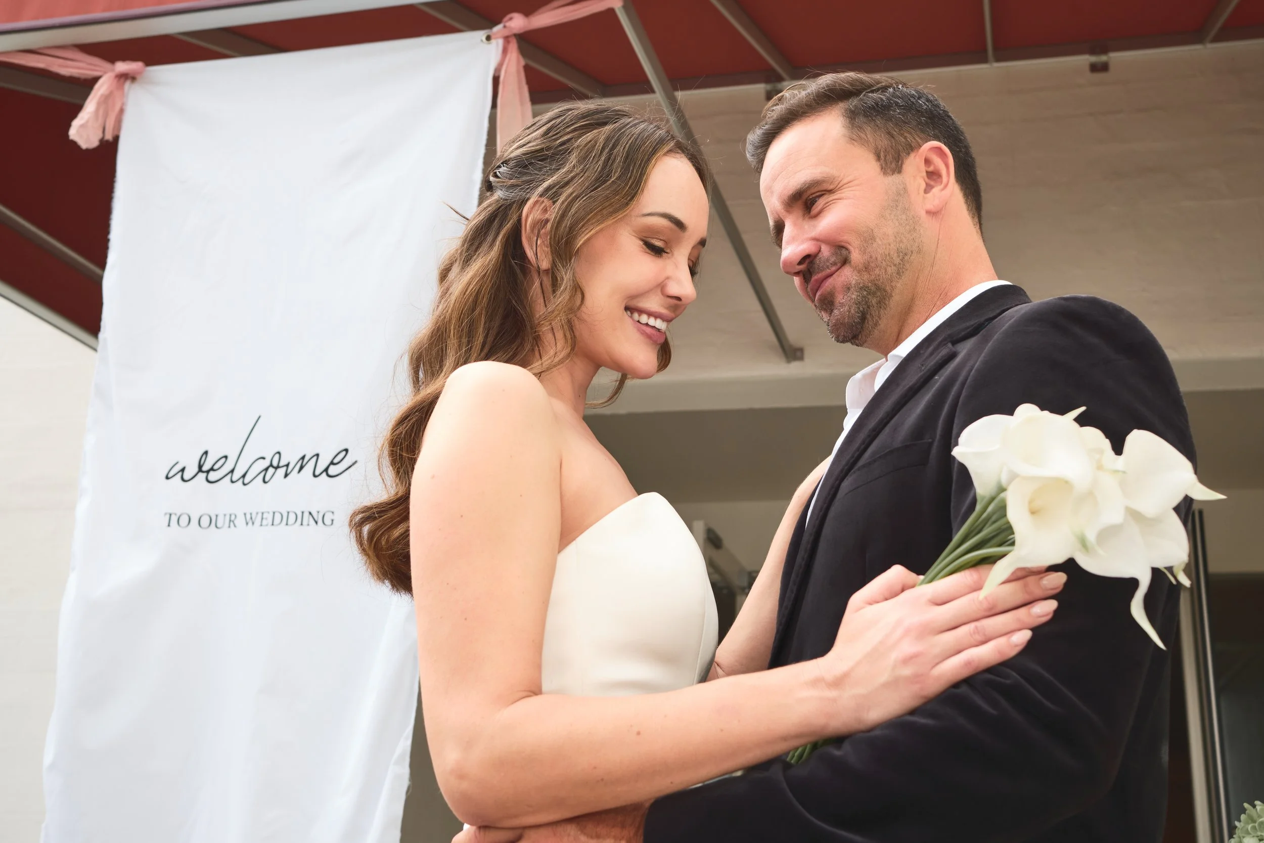 Wedding Photograph of Sydney Couple outside reception Venue