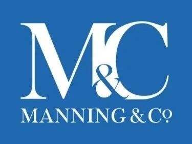 Manning & Co logo in white text on a blue background