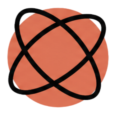 A stylized illustration of a planet with a pinkish-orange hue and black orbital rings.