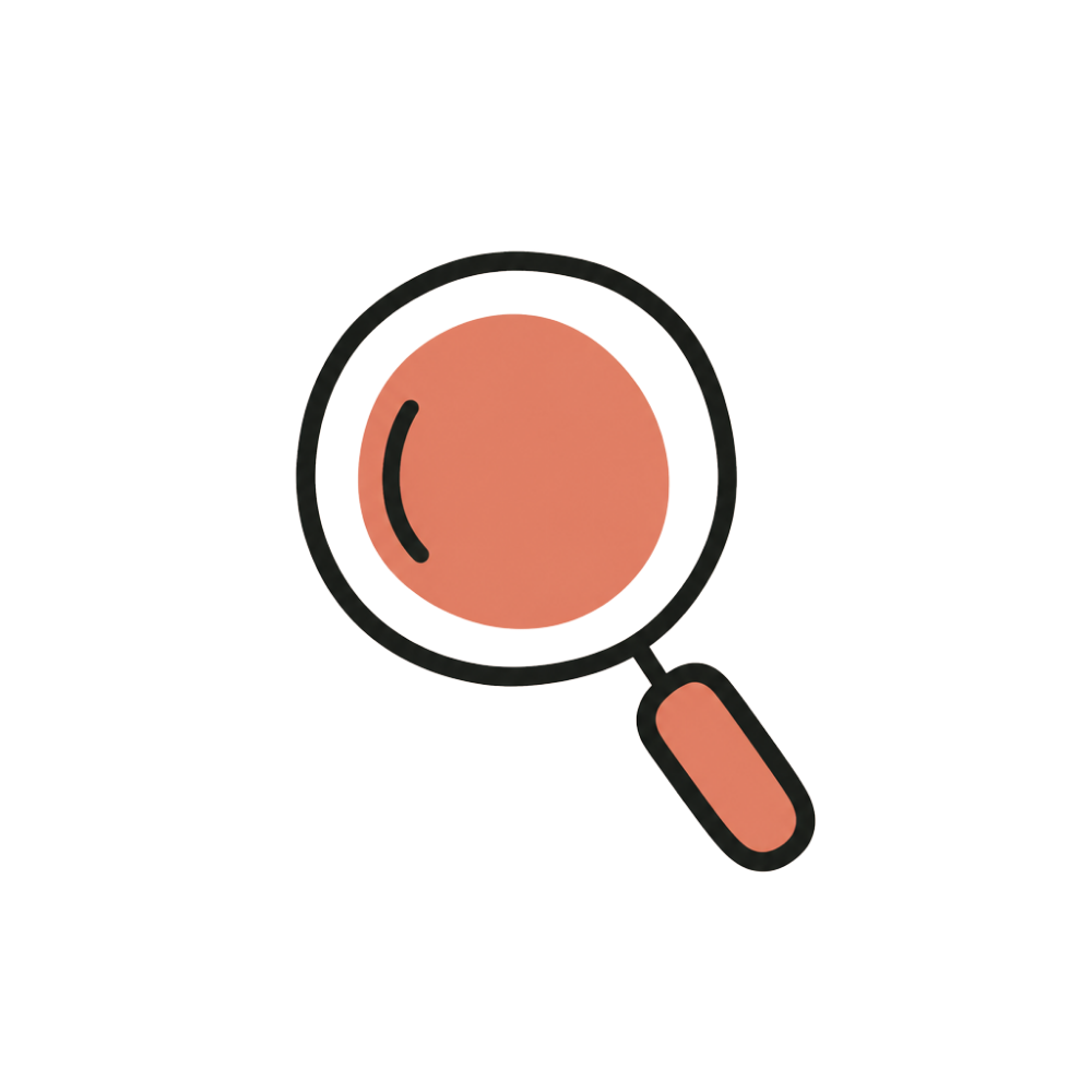 Illustration of a magnifying glass focusing on a pinkish-orange circle.