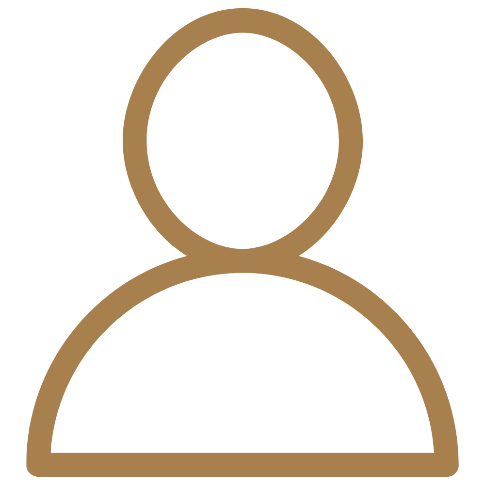 Icon of a person in brown outline on a black background.