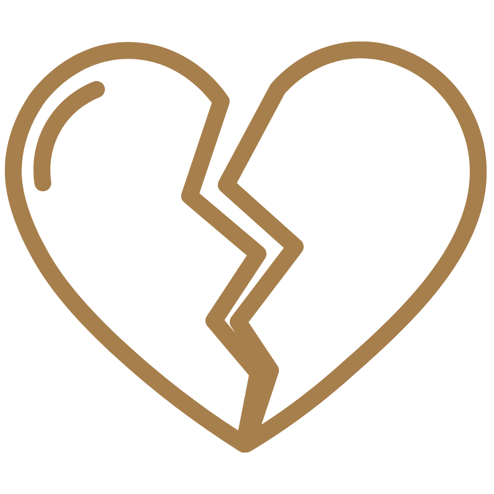 A brown heart split into two uneven parts with a jagged line in the middle.