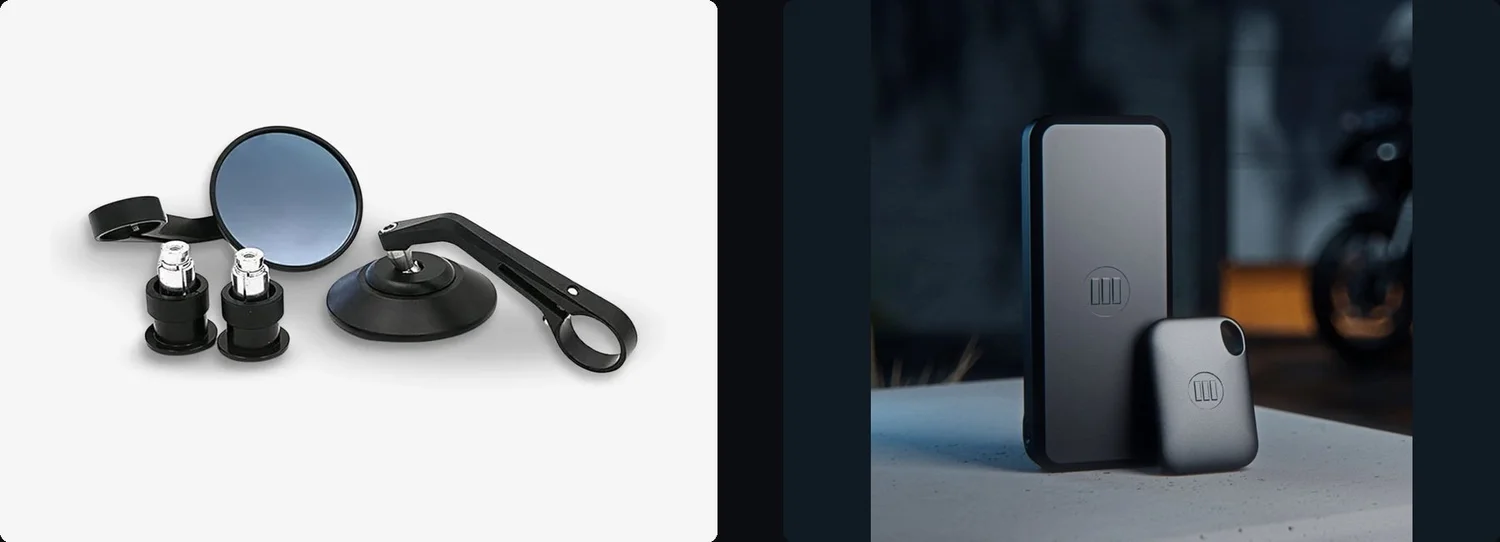 Choose bar-end mirrors or a Monimoto 9 GPS tracker with key fob.