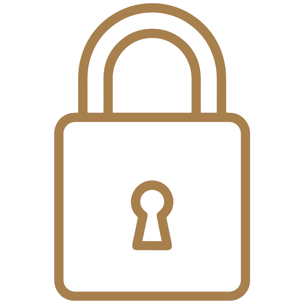 Icon of a brown lock with a keyhole on a black background.