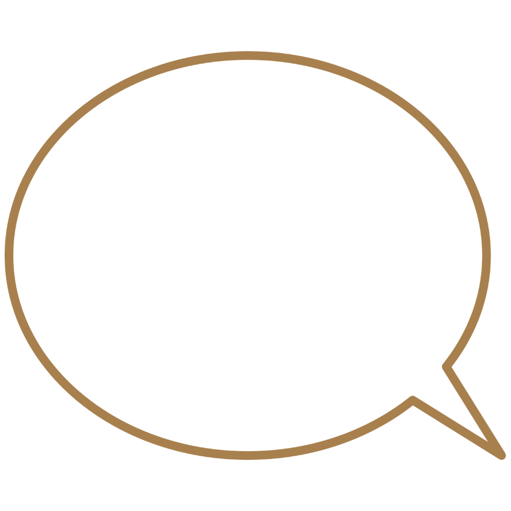 A black empty speech bubble with a brown outline.
