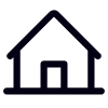 A simple line drawing of a house with a triangular roof, window, and door.