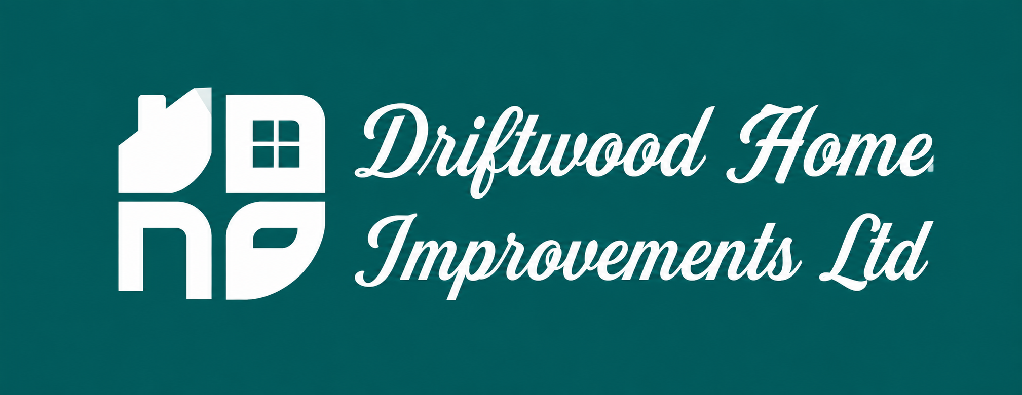 Logo with a house icon and the text "Driftwood Home Improvements Ltd" on a teal background.