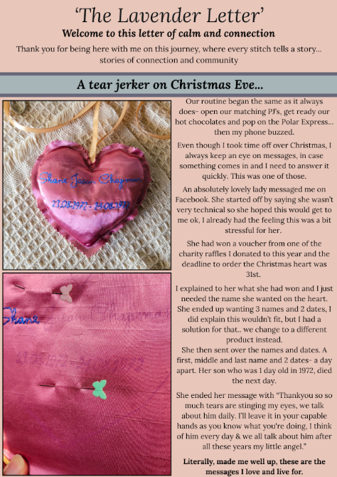 Pink A4 page with text and images showing preview of February 2026 newsletter by Fabric Sewn Beautiful