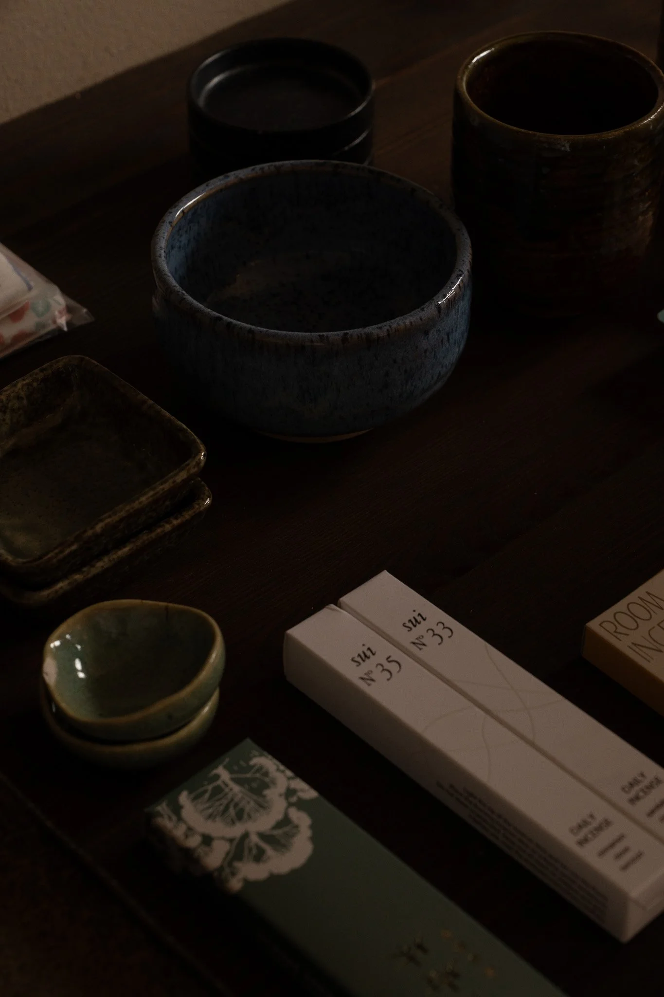 Retail items such as incense and ceramics from koko studio, a Japanese inspired wellness studio with reformer pilates, strength, sauna and ice bath located at Erina, Central Coast.