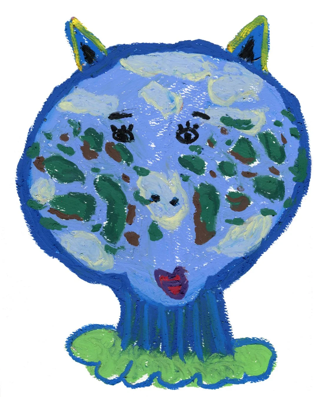 A tree have a face, it like an earth. Painting in oil pastel on fine arts paper by HK artist