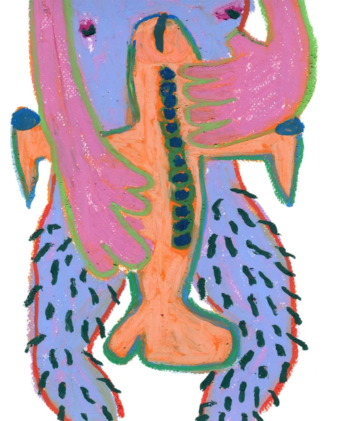 A guy holding his big tool very tight. Painting in oil pastel on fine arts paper by HK artist