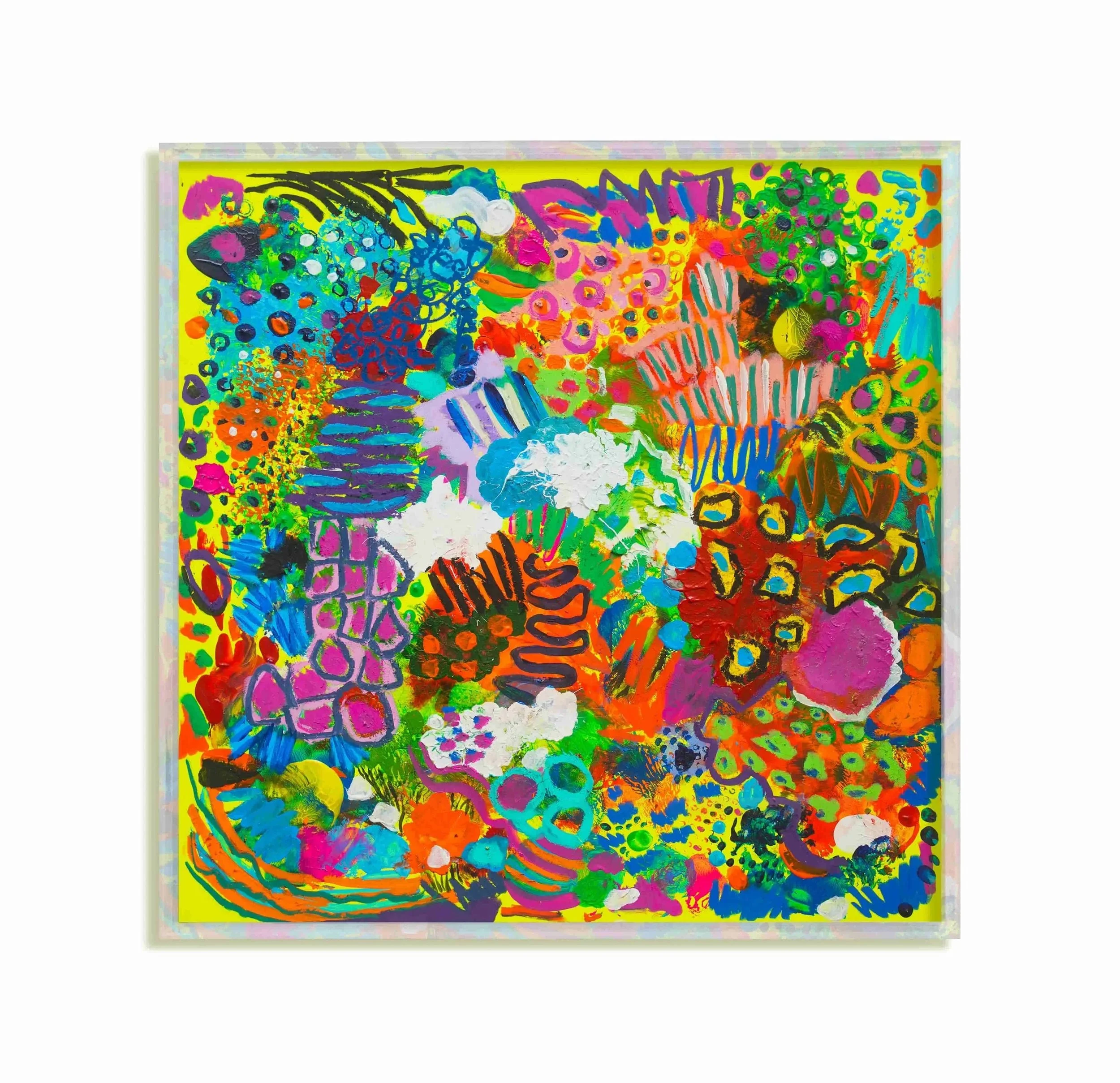 An expressive abstract piece characterized by bold colors and layered textures, capturing the essence of nature's vibrancy.