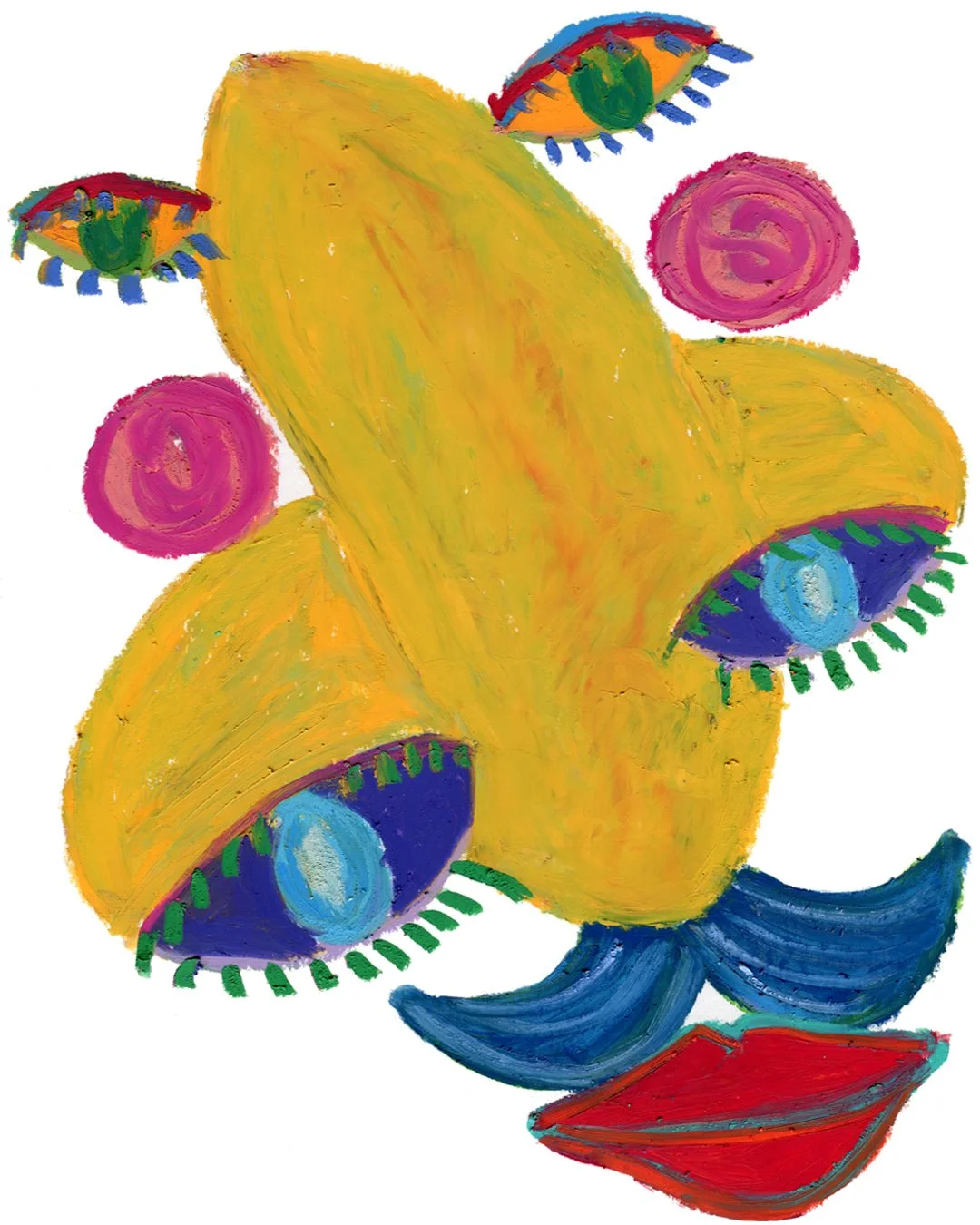 An massively oversized nose; nostril is so huge it could hold an entire pair of eyes. Painting in oil pastel on fine arts paper by HK artist