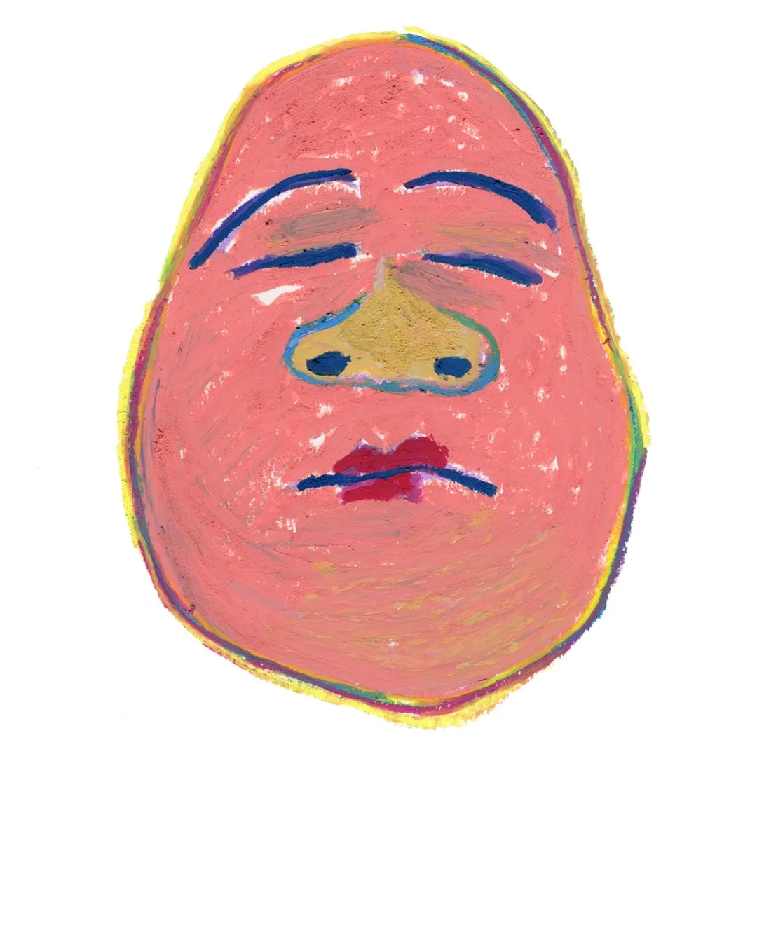 No hair, he just got a big fat face. Painting in oil pastel on fine arts paper by HK artist