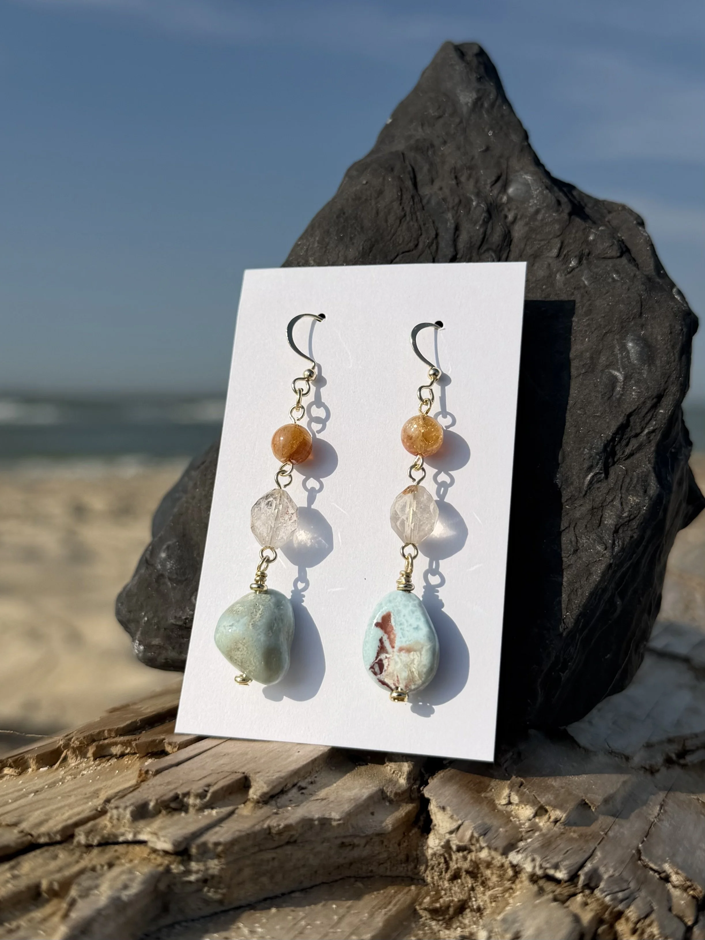 Amber Tide Larimar Earrings