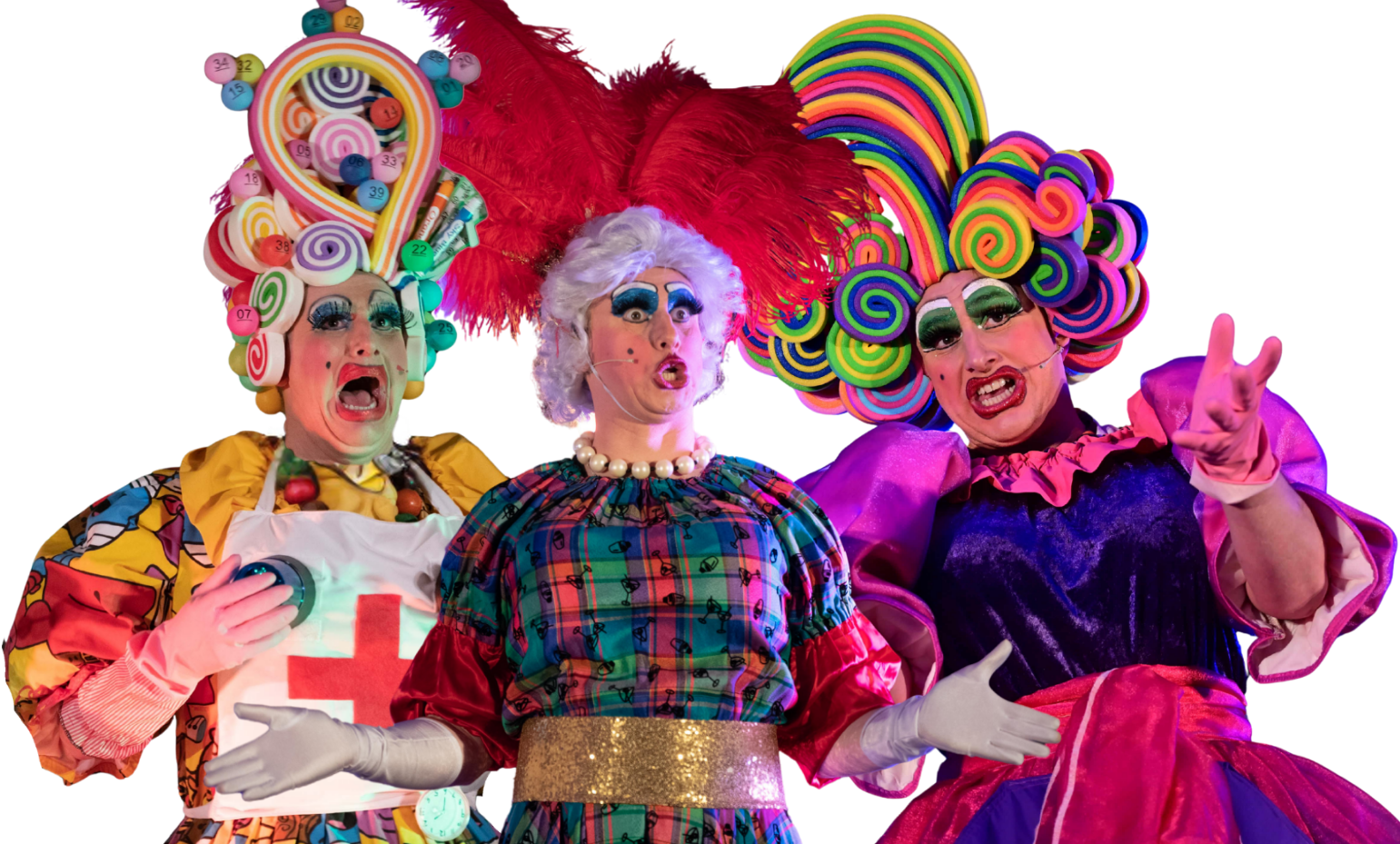 Three pictures showing Christian Lockyer dressed as a dame