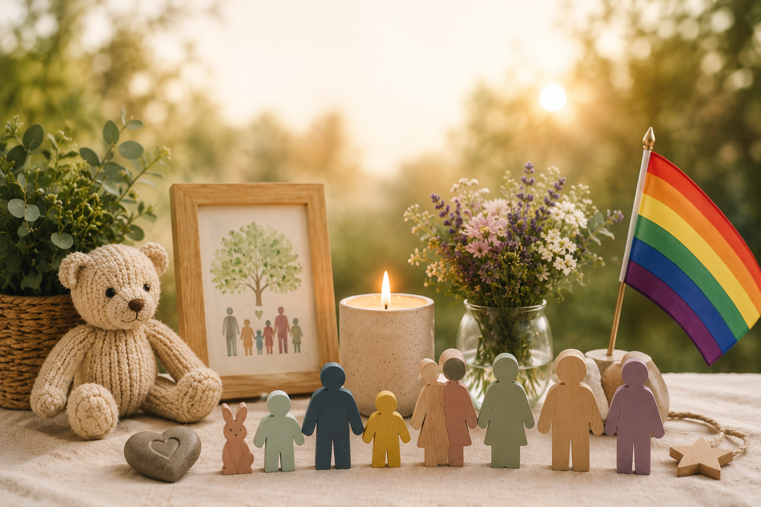 Wooden figures illustrating a naming ceremony