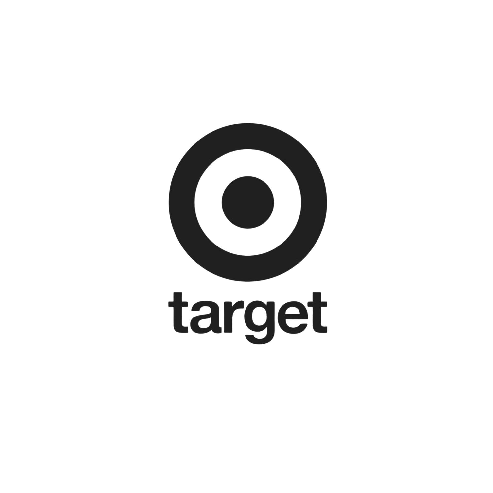 Black and white target with the word 'target' underneath.