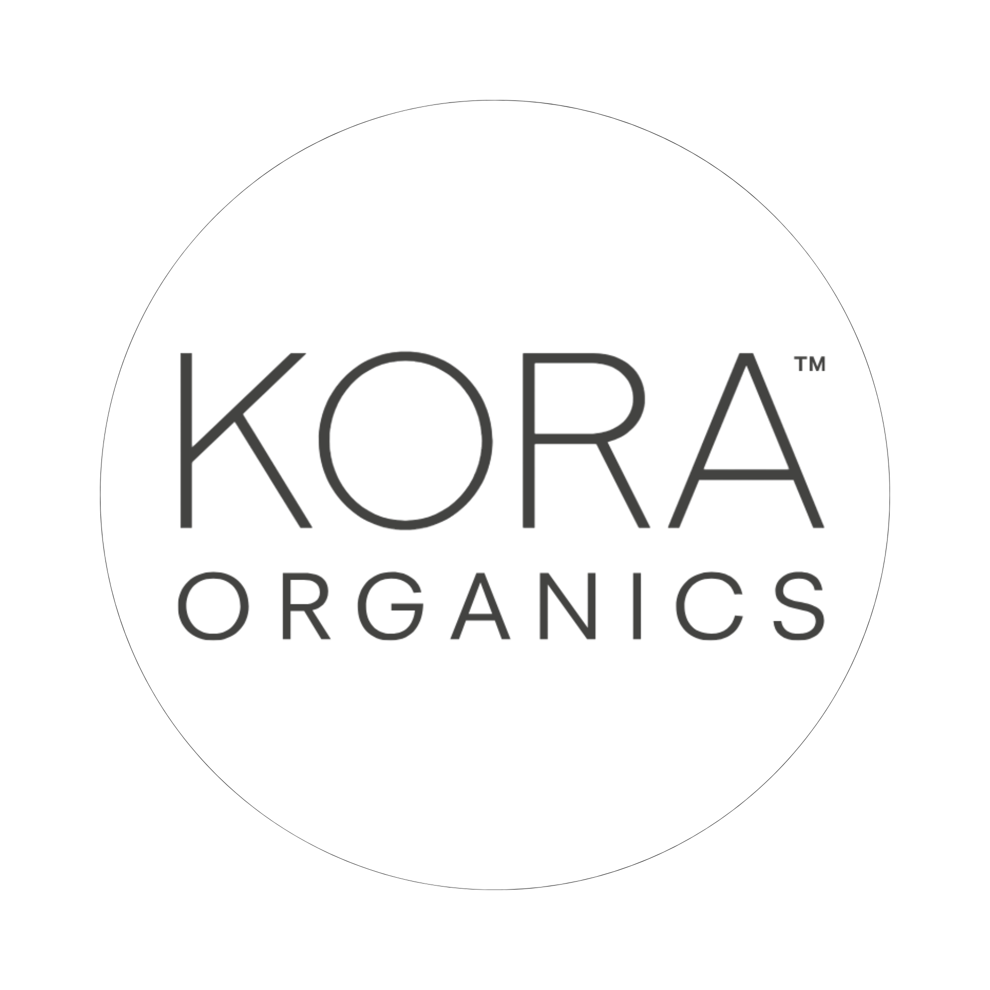 Logo of Ikora Organics with a black background and a white circle featuring the brand name in stylized black text.