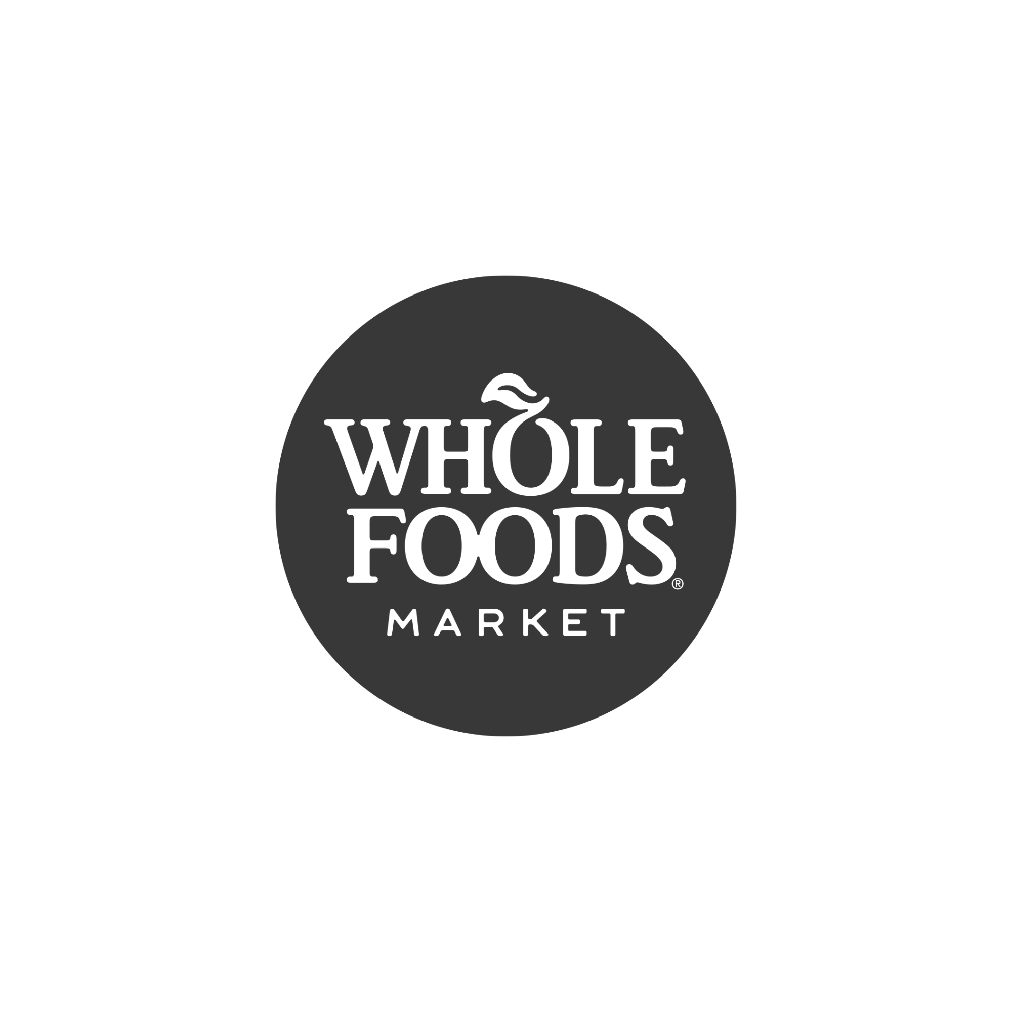 Black circle with white text that says "WHOLE FOODS MARKET".