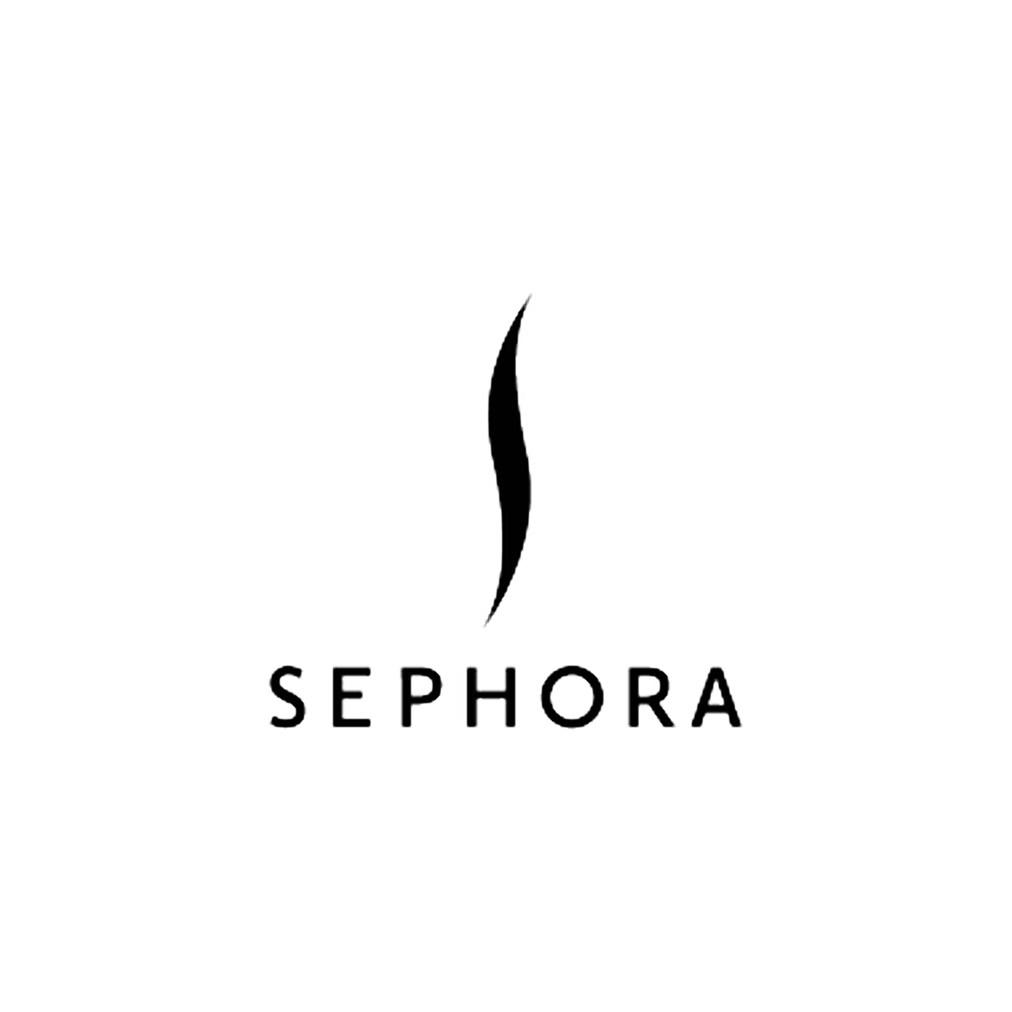 Sephora logo featuring a black silhouette of a woman's face within an oval, with the brand name 'SEPHORA' in uppercase black letters below.