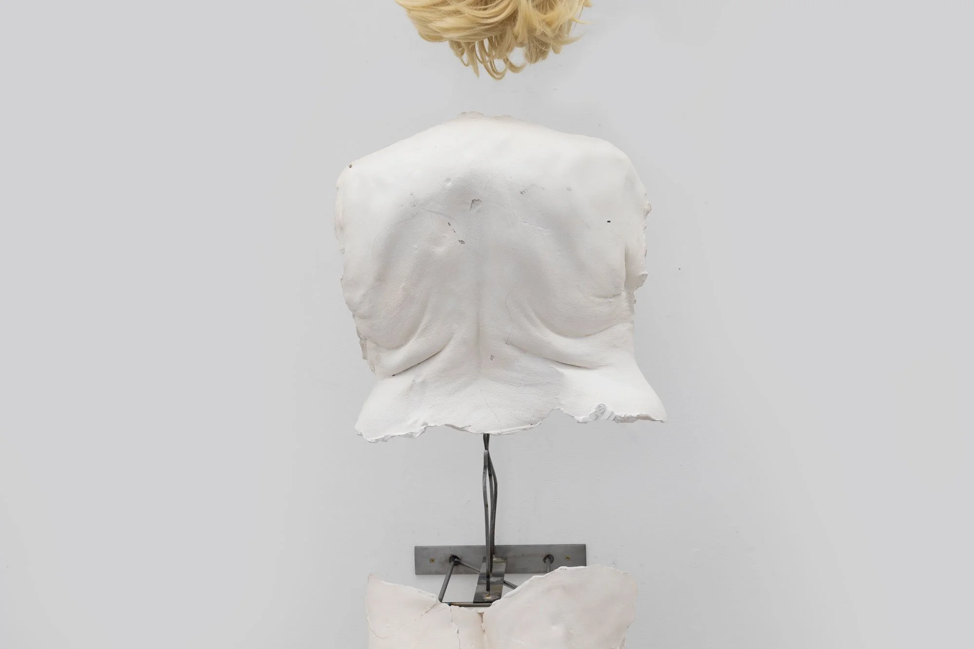 'The Mouth Before Not Speaking' (2026) | Plaster, steel, wig | 200 x 72 x 71cm