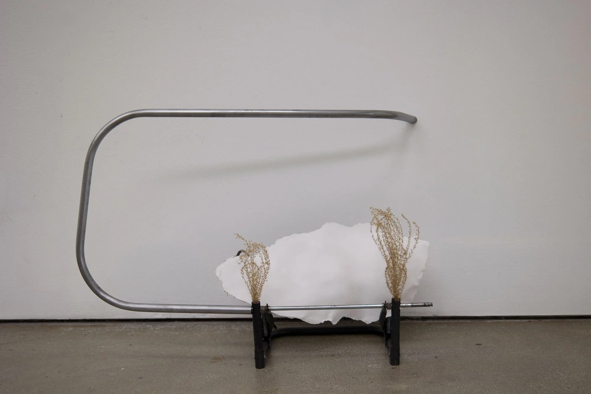 'A Means Of Meaning’ (2026) |  Plaster, steel, found rolling cart frame, dried plants  | 74 × 46 × 35cm