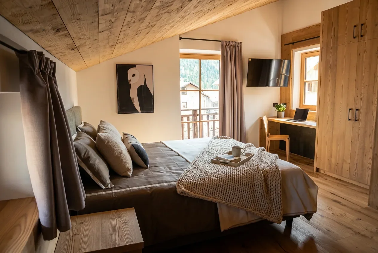 Suite Panoramica Chalet Gufo con vista sulle Dolomiti a San Giovanni di Fassa