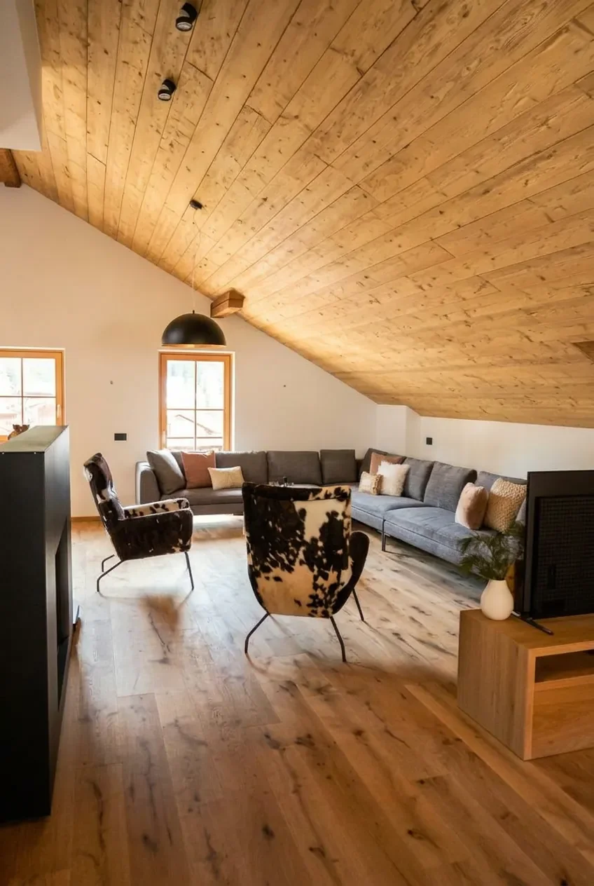 Living elegante con divani di design Chalet Gufo