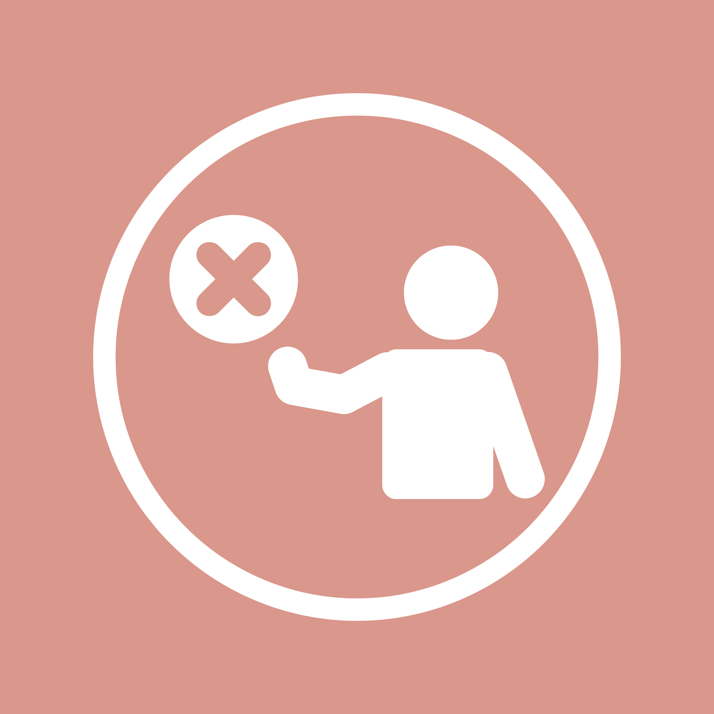Simplistic white smiley face icon inside a white circle on a pink background.