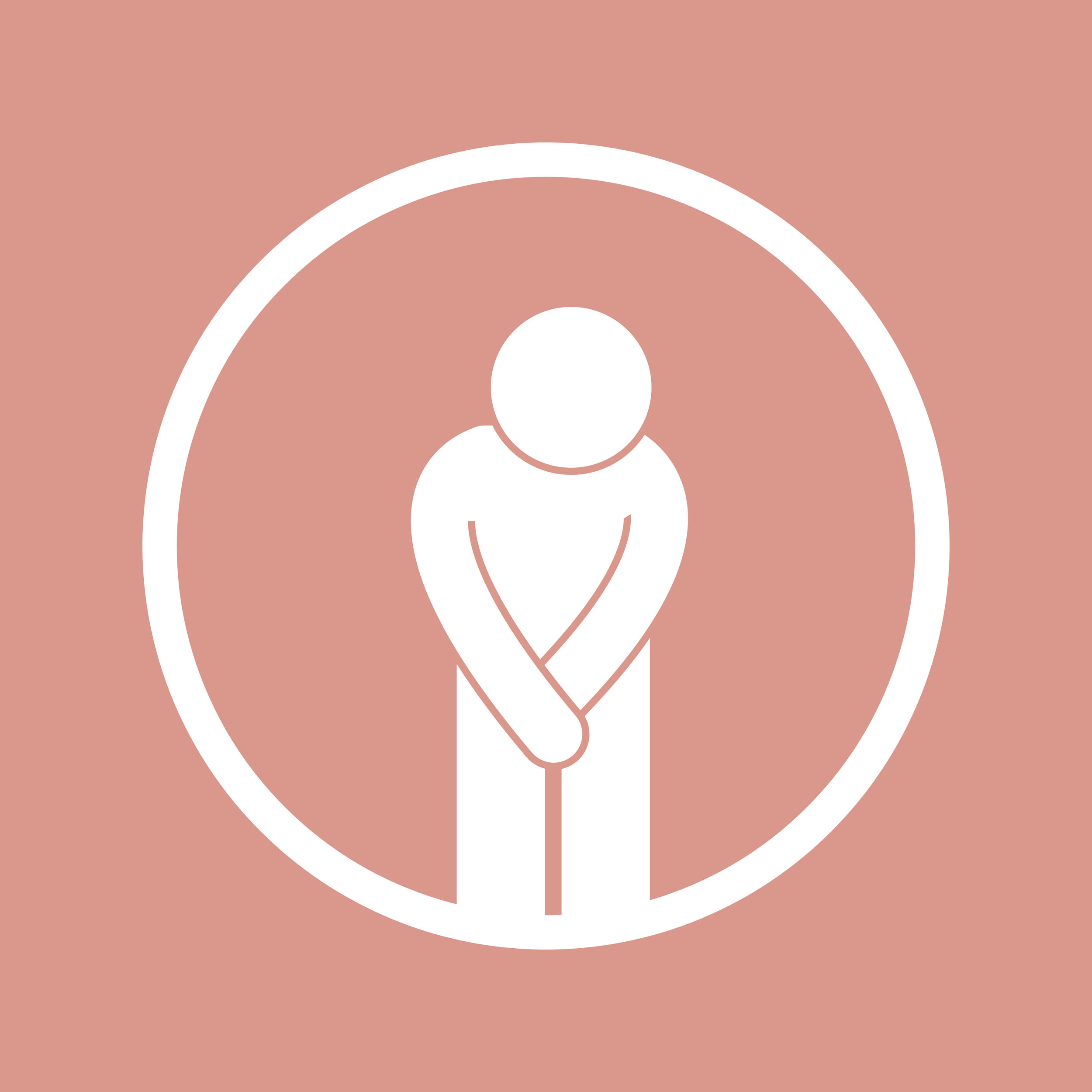 Outline illustration of a person with a circle background, inside a target-like symbol, on a pinkish background.