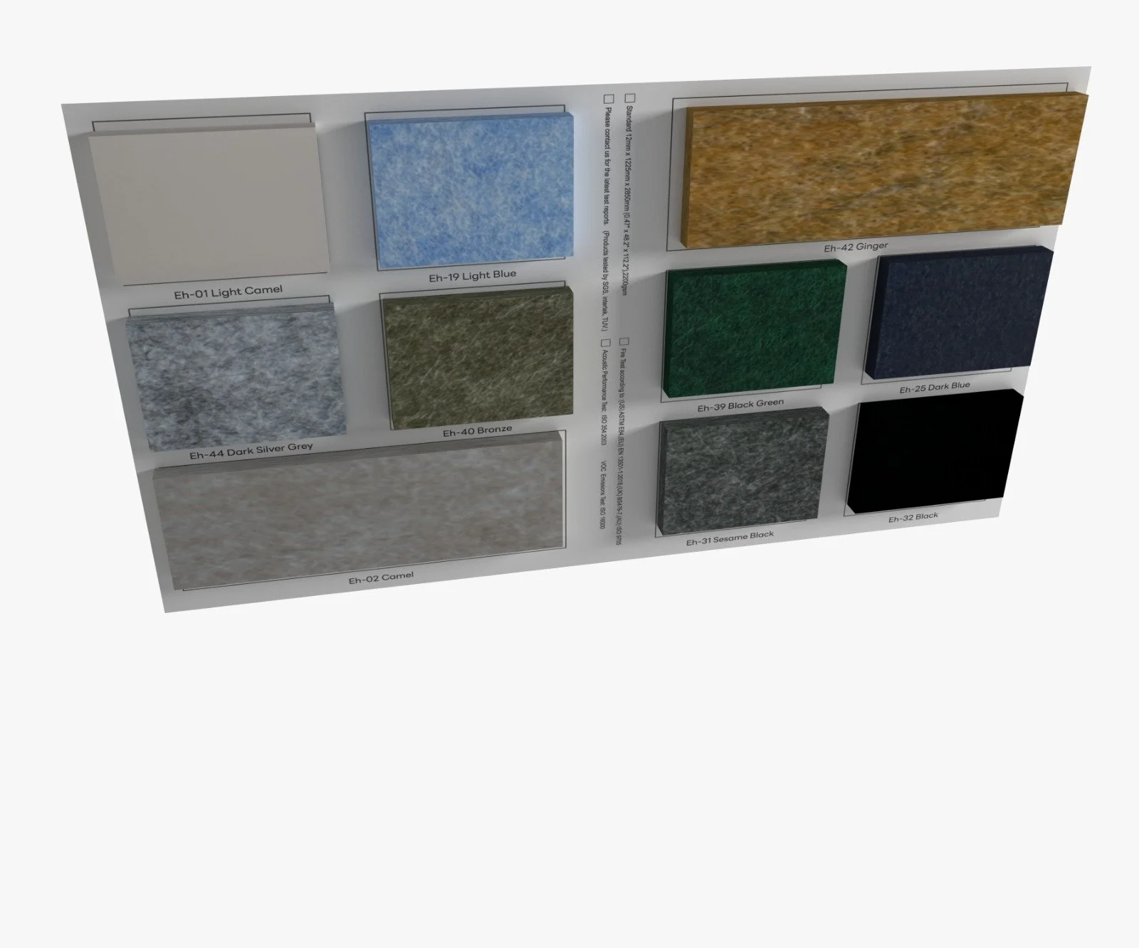 Full Sheets of Acoustic PET Panels Colour Chart