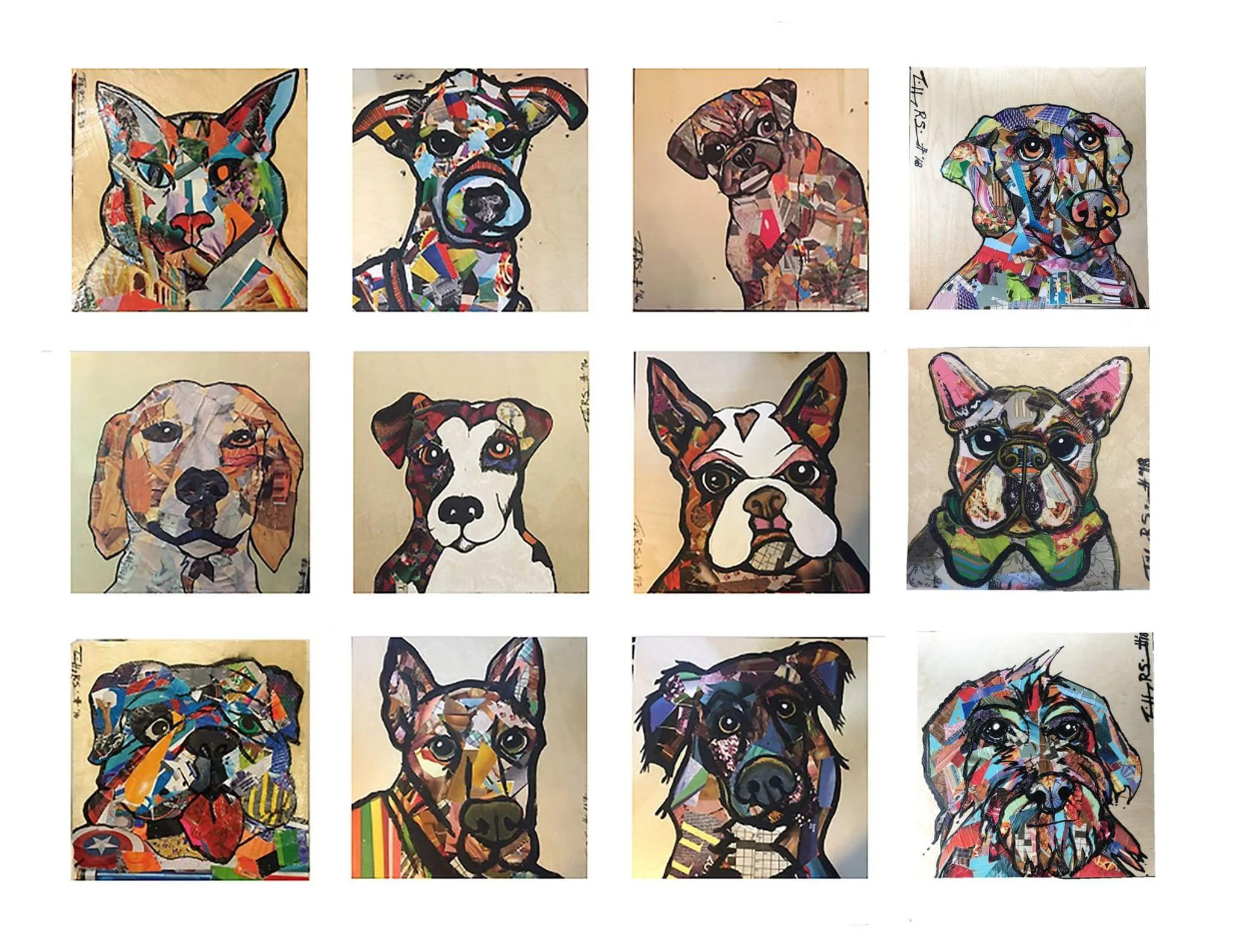 Image of grid displaying several custom pet portraits