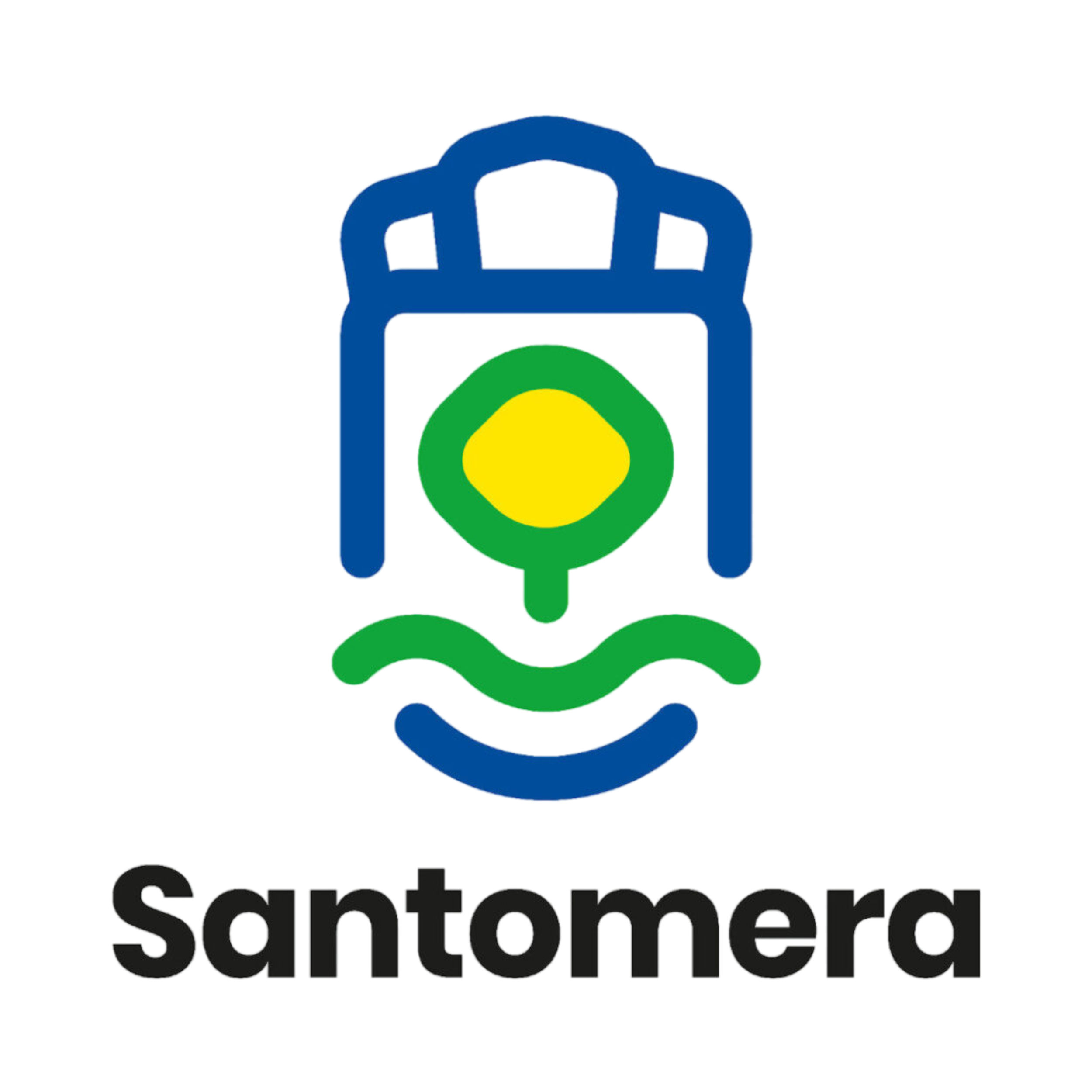 Logotipo que combina un escudo azul, un círculo verde con amarillo en su interior y la palabra 'Santa Marta' en letras negras.