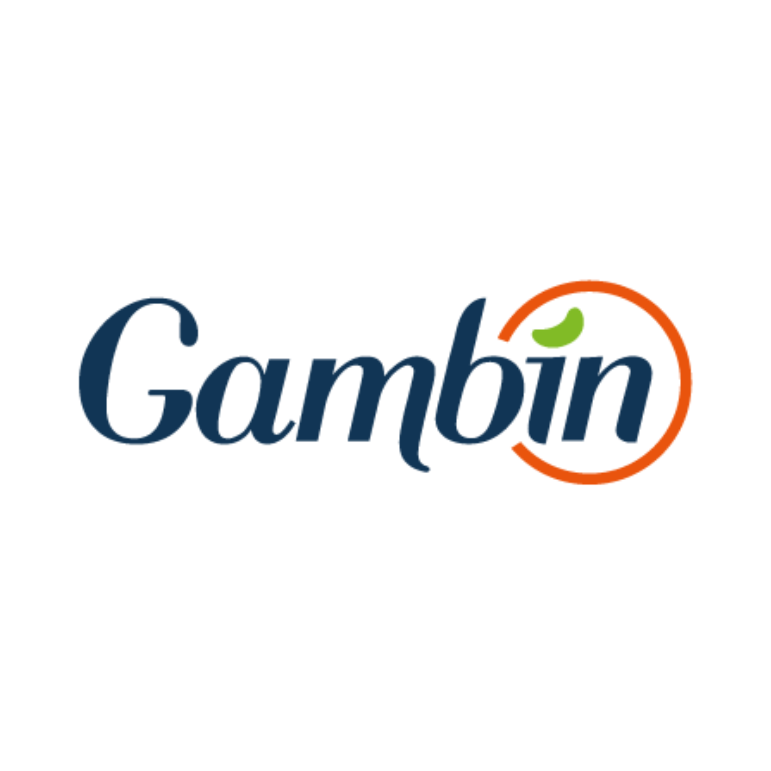 Logotipo con la palabra "Cambria" en letras cursivas azules, con un círculo naranja parcialmente visible a la derecha y un pequeño ícono verde en forma de comillo entre la 'm' y la 'b'.