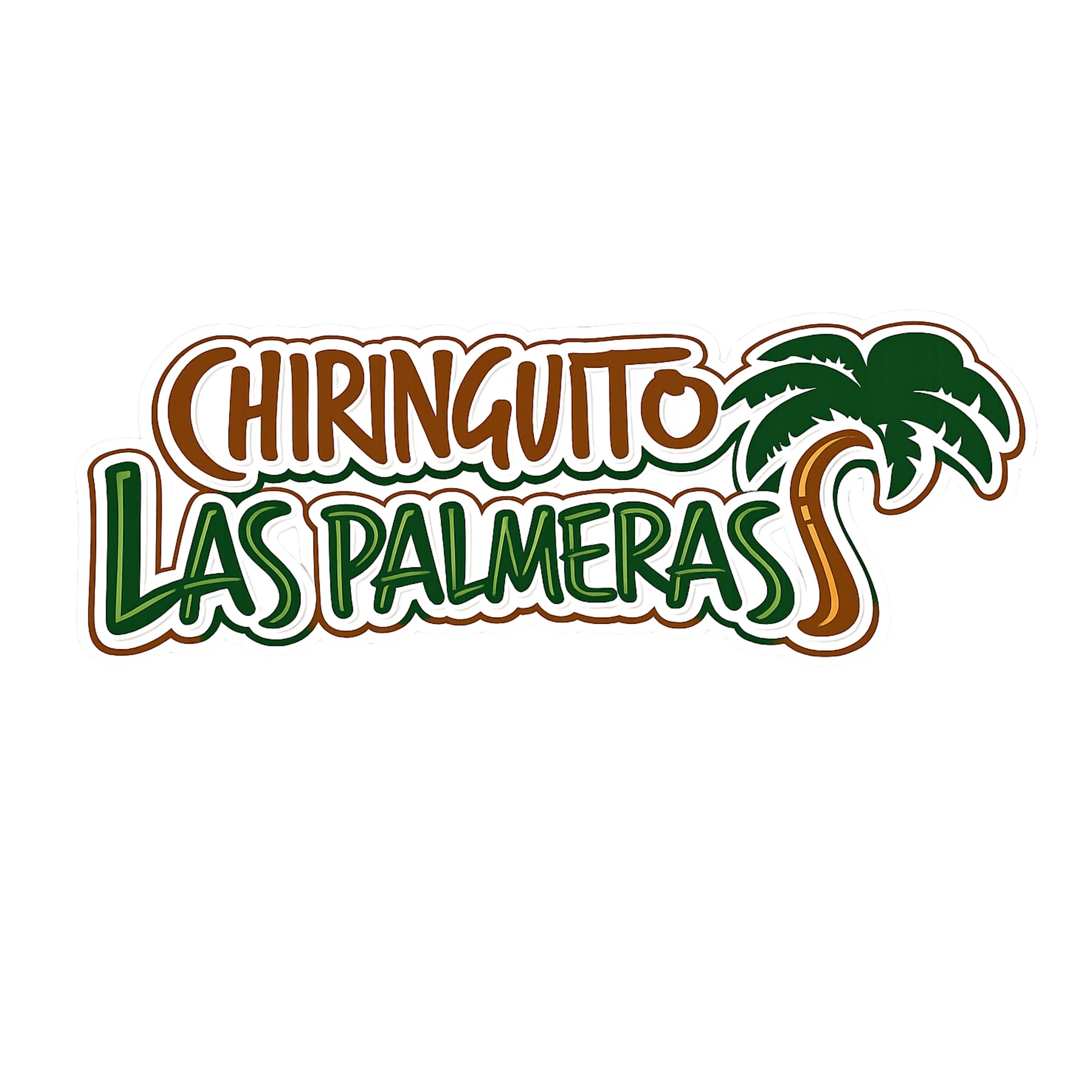 Logotipo de Chinguito Las Palmeras, con letras en color marrón y verde, y una palma estilizada en tonos verdes y marrón.