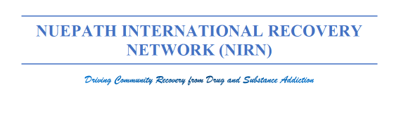 Title slide of a presentation for the NUEPATH International Recovery Network, discussing community recovery from drug and substance addiction.