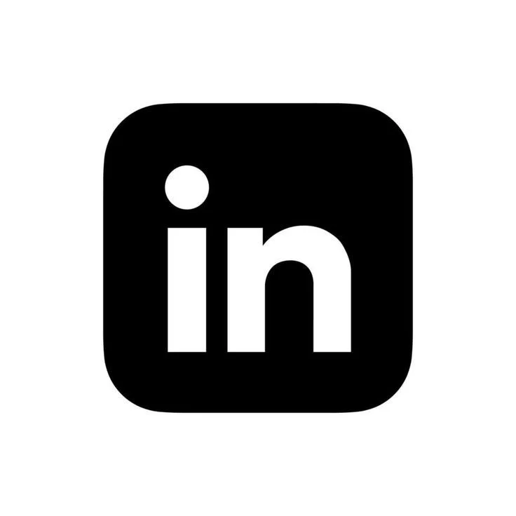 Black and white LinkedIn logo with a rounded square background and the letter 'in' inside.