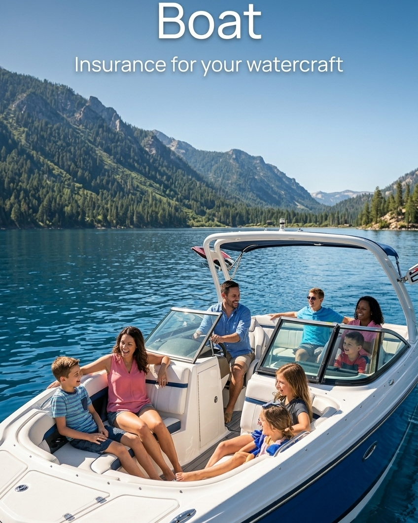 A group of children and adults enjoying a boat ride on a lake with mountainous scenery in the background.