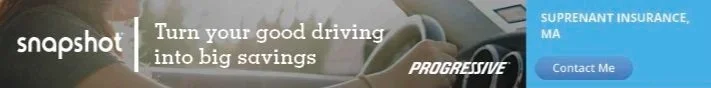 An advertisement for Progressive insurance featuring a car's interior and the slogan 'Turn your good driving into big savings'.