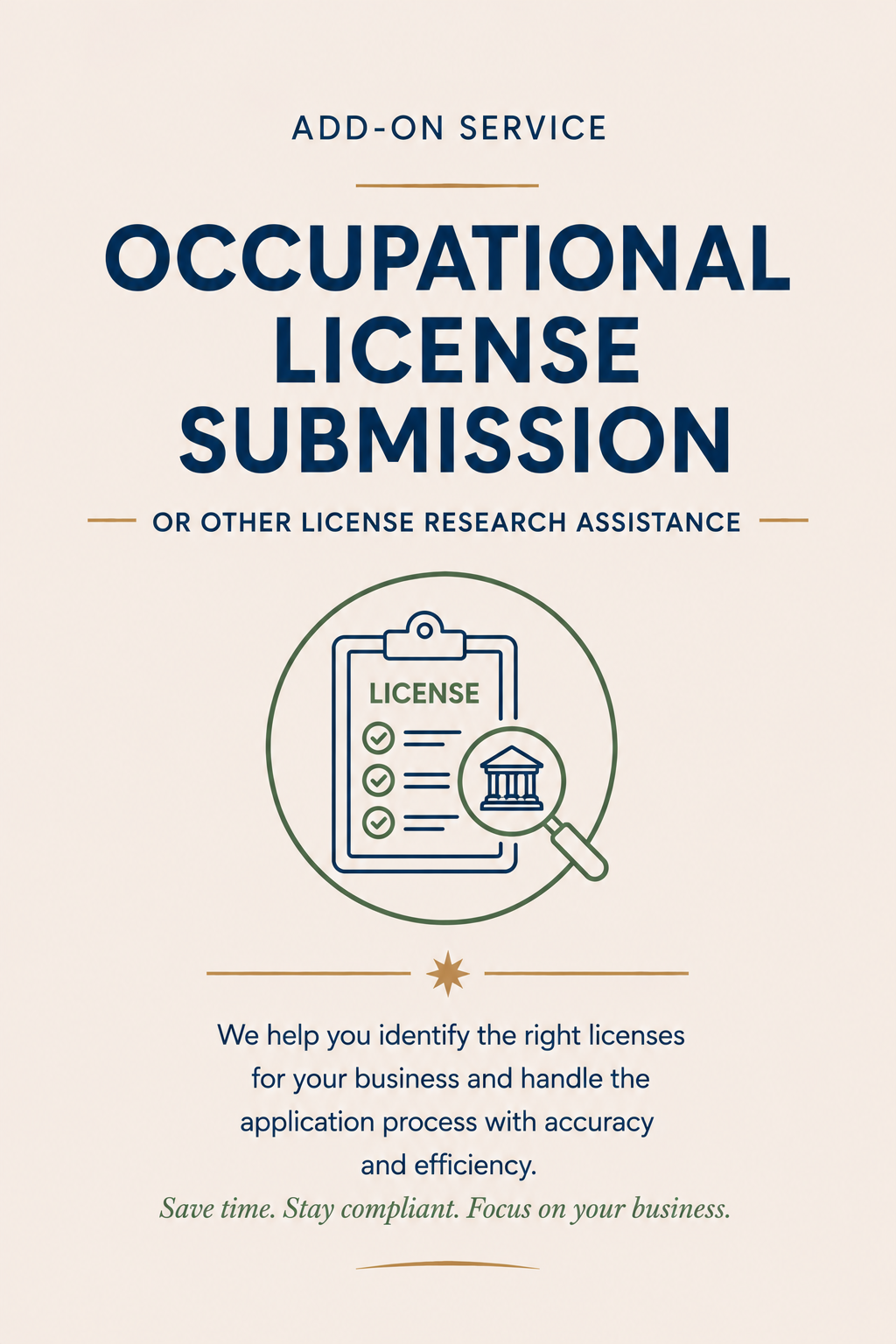 Occupational License Filing / Other License Research Assistance